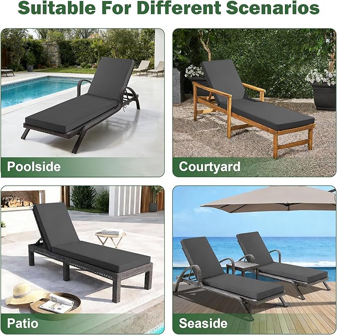 2 Pcs Chaise Lounge Cushions Outdoor Set of 2, Outdoor Chaise Cushion
