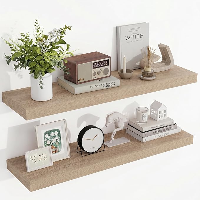 Acovy 36 Inch Floating Shelves, 3D Textured Wood Grain, Wooden Shelves