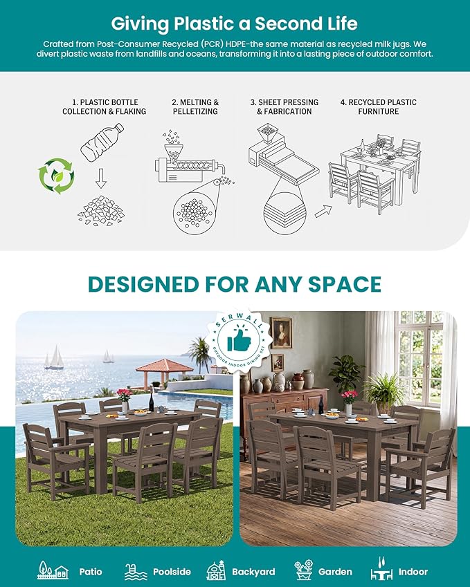 SERWALL Patio Dining Set with 15FT Double Side Umbrella, Outdoor Dining Sets