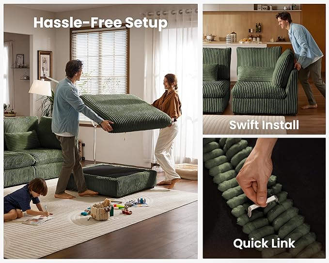 154" Oversized Corduroy Couch Modular Sectional Sofa, Washable Cloud Couch