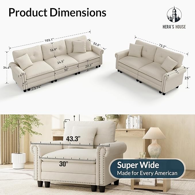 HERA'S HOUSE 2 Pieces Modular Sectional Sofa Sets, Oversized Couch Set