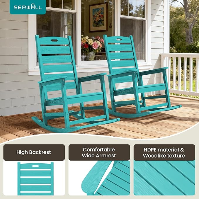 SERWALL Outdoor Rocking Chair, Oversized Rocking Chair