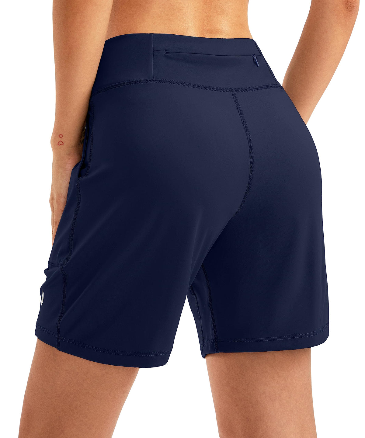 SANTINY Women's 6'' Athletic Long Shorts with 4 Pockets High Waisted Bermuda Shorts for Women Walking Running Casual (Navy_M)