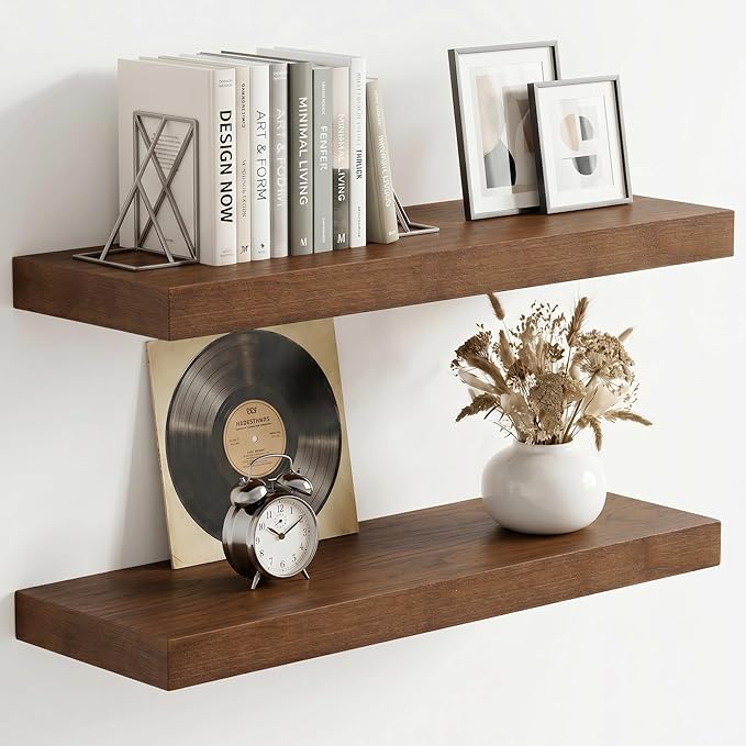 fuqing 20 Inch Floating Shelves | 6.7 Inch Deep Dark Wood Floating Shelves