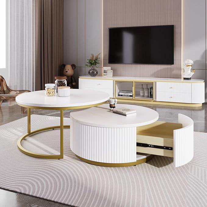 27.6" Modern Round Nesting Coffee Table Fluted
