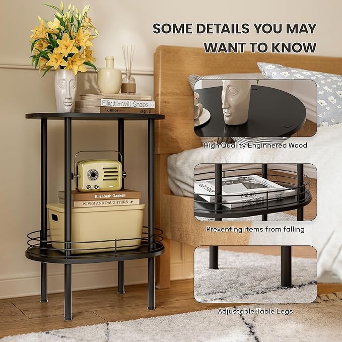 Nightstand Set of 2, Small Modern Round Side Table