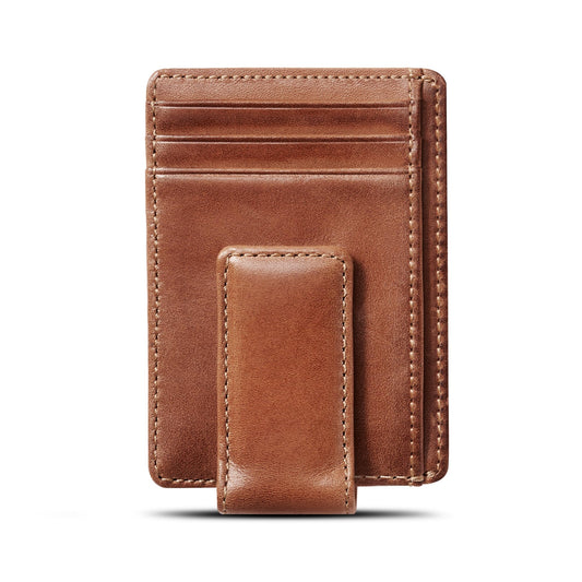 House of Jack Co. Carryall Slim Money Clip Wallet for Men, Strong Magnetic Clip, Front Pocket Wallet Card Holder, Full Grain Cowhide Leather,Tan