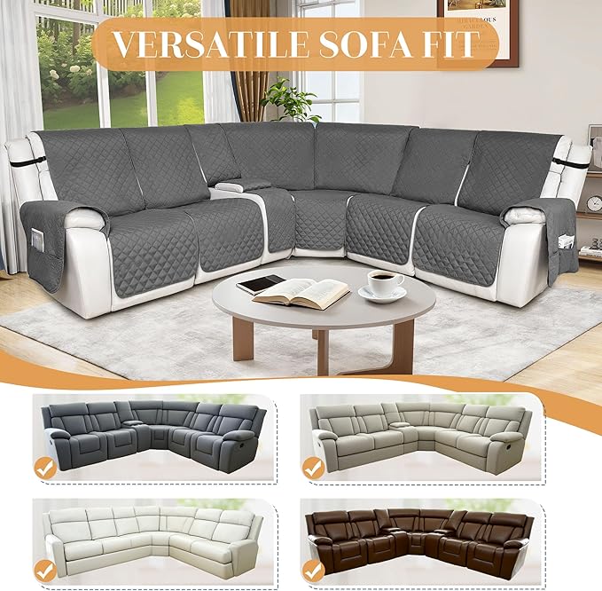HDCAXKJ Reclining Sectional Couch Covers L Shape Recliner Sofa Middle Console