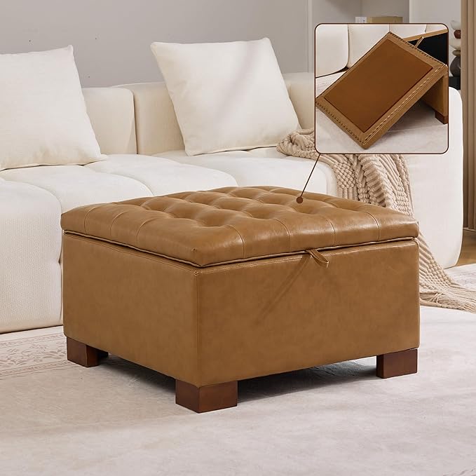 WUTUTUEE 30" Faux Leather Square Storage Ottoman