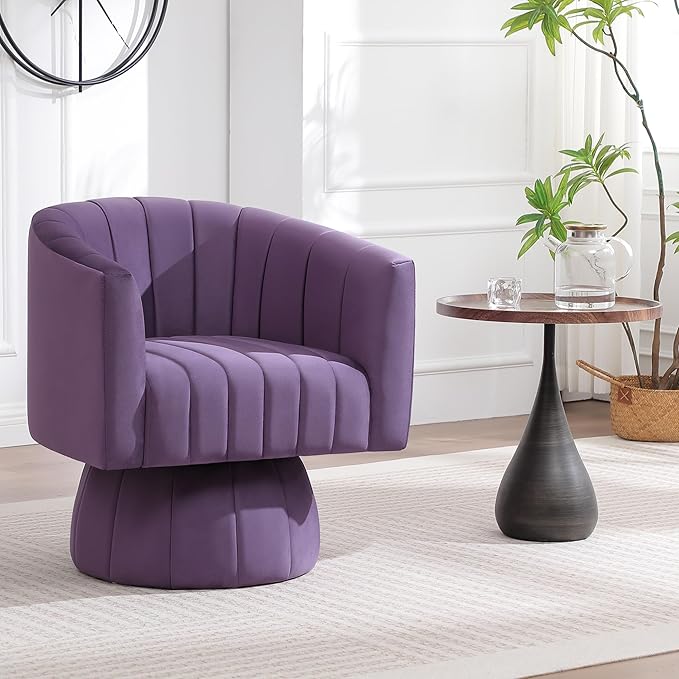 Swivel Accent Barrel Chair, Cute Comfy Small Round 360° Arm Chair. Velvet Club