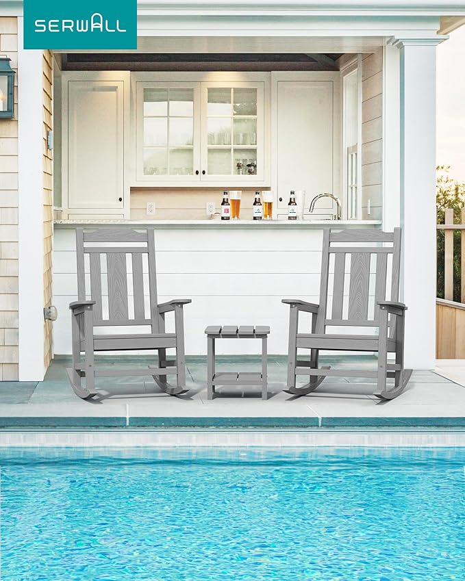 SERWALL Oversized Rocking Chair Set of 2 Outdoor, HDPE Outdoor Rocking Chair
