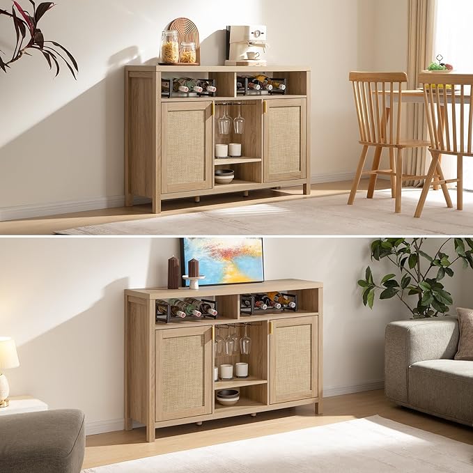 SICOTAS Rattan Coffee Bar Cabinet, Farmhouse Liquor Cabinet