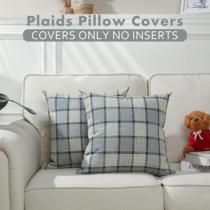 Stellhome Pack of 2 Linen Buffalo Check Decorative Throw Pillow Covers