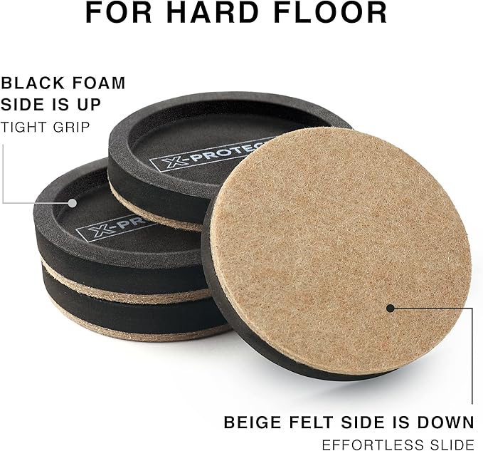 Felt Furniture Sliders for Hardwood Floors X-PROTECTOR 8 PCS 4 3/4”