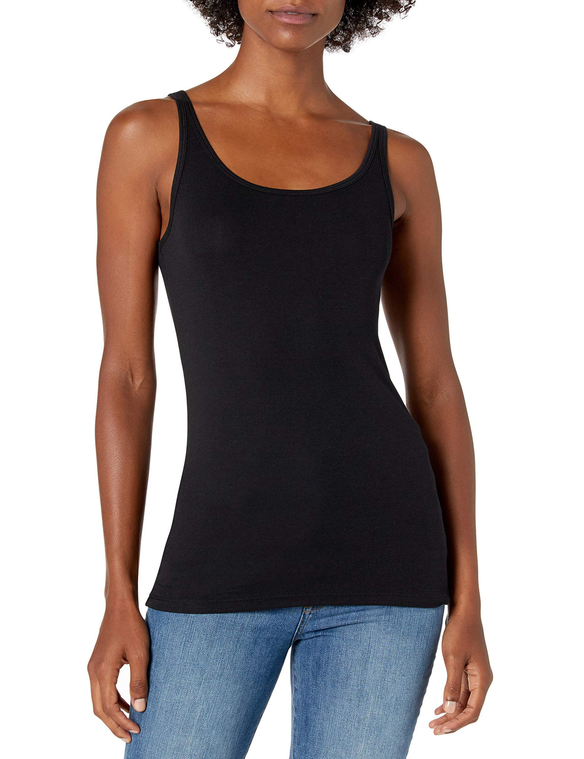 Amazon Essentials Women's Slim-Fit Thin Strap Tank Top, Pack of 2, Black/White, Small