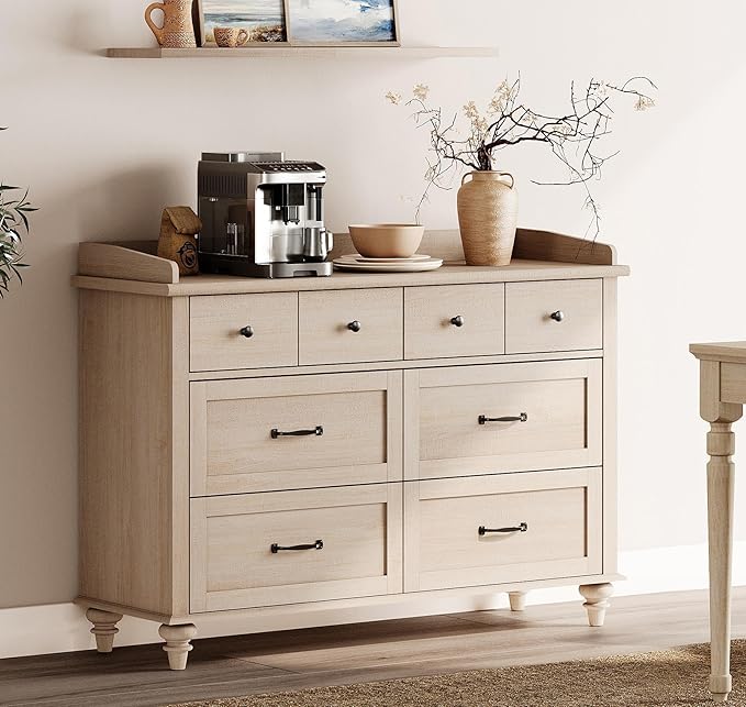 WAMPAT 6 Drawers Dresser for Bedroom, Elegant Wooden Chest of Drawers Kids
