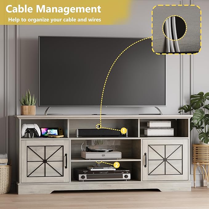 Xixini Farmhouse TV Stand for 65/60/55 Inch Tvs, Rustic Entertainment Center