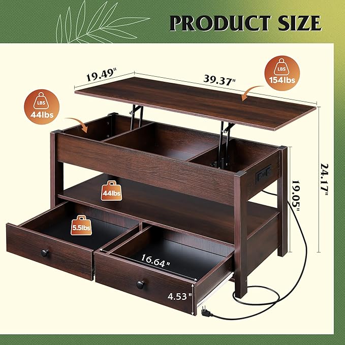 WLIVE Coffee Table, Lift Top Coffee Table