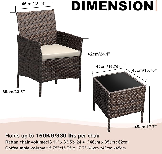 GarveeLife 3 Pieces Patio Furniture Set, Outdoor Furniture Sets