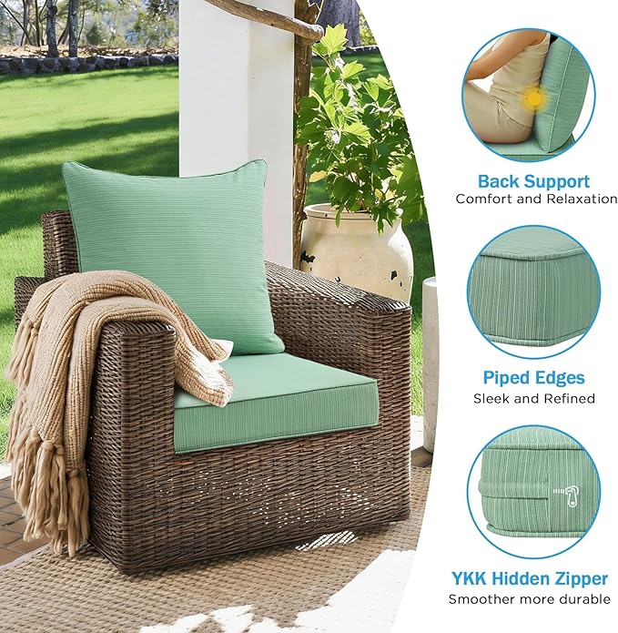 Outdoor Deep Seat & Back Cushion Set, 24 x 24 Inch Water Repellent and Fade