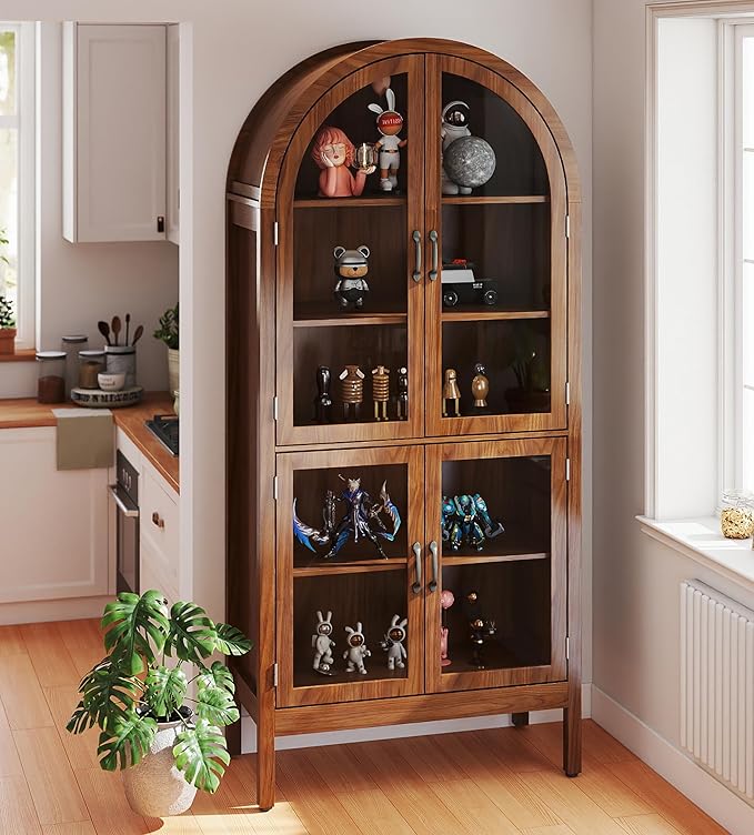 Arched Display Cabinet with Acrylic Glass Doors, 70.9'' Tall Curio Cabinet with