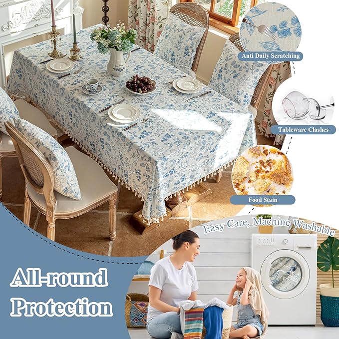 VClife Table Cloth Blue and White Table Cloth Rectangle Tablecloth Rustic