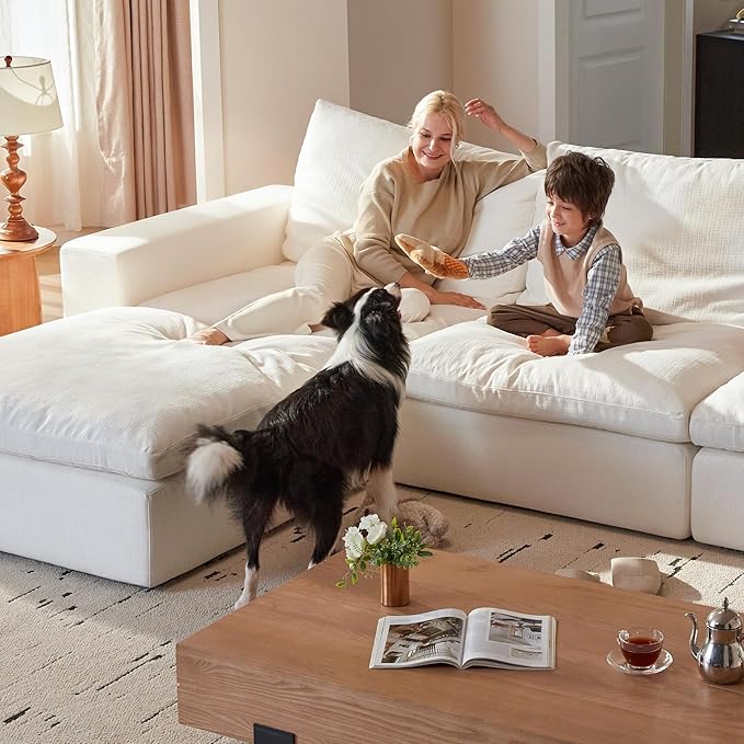 Cloud Couch Sectional 113.8'' Oversized Modular Deep Seat Sofa Bed Comfy White