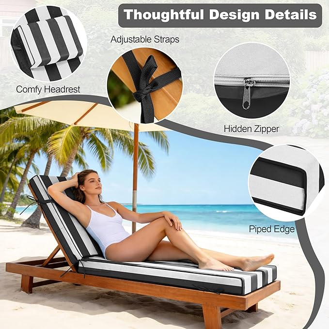 Chaise Lounge Cushions Outdoor 72x21x6 Inch, Fade Resistant 6'' Thicken Outdoor