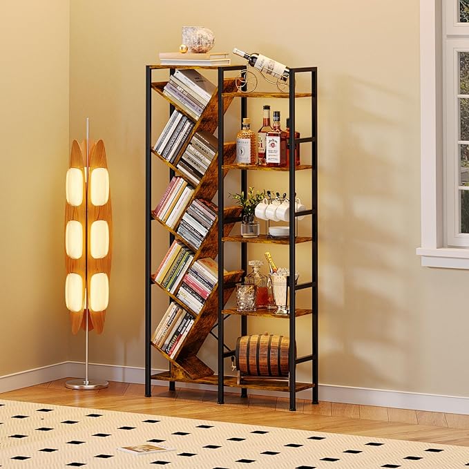 5-Tier Double Wide Bookshelf 67", Industrial Tree BookShelves, Vintage Storage