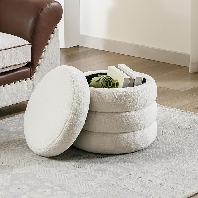 Flouki 19.5" Storage Ottoman Round, Vanity Stools