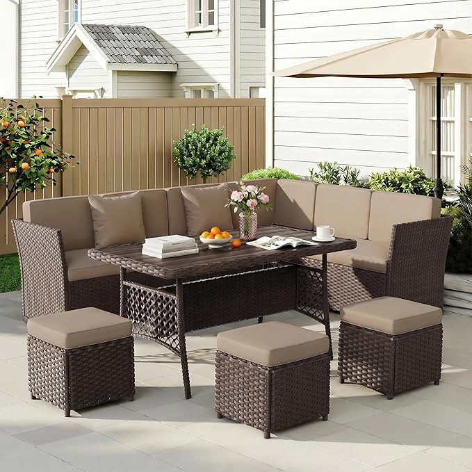 LOUVIXA 7 Pieces Patio Furniture Set, Outdoor Patio Furniture, Wicker