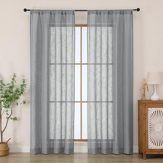 Chyhomenyc Charcoal Grey Semi Sheer Curtains 84 Inches Long 2 Panels Set