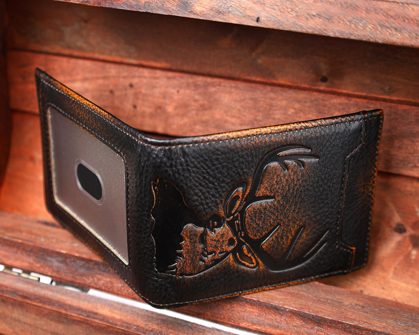 DK86 Mens Deer Slim Wallet with Money Clip Minimalist Bifold Front Pocket wallet for Men RFID Blocking Full Grain Leather with Hand Burnished