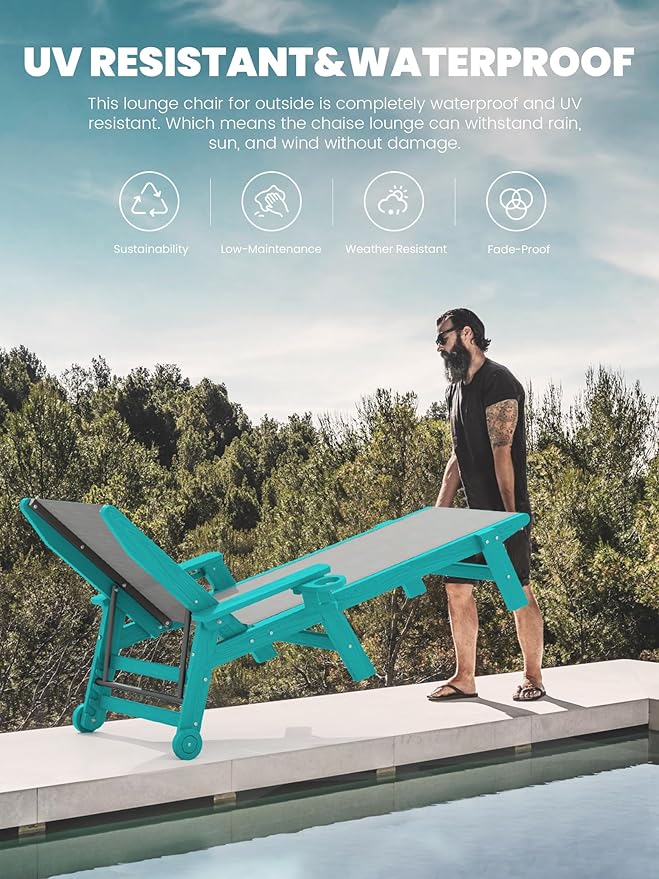SERWALL Textilene Patio Chaise Lounge Chair Set of 2, 5 Positions Outdoor