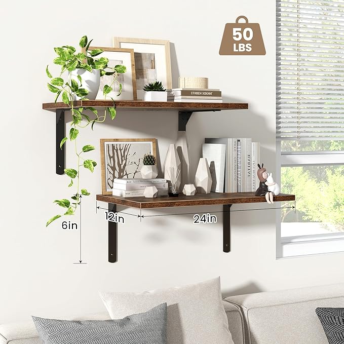 Floating Shelves for Wall, 12 Inch Deep Floating Shelves Set of 2, Wall Mounted