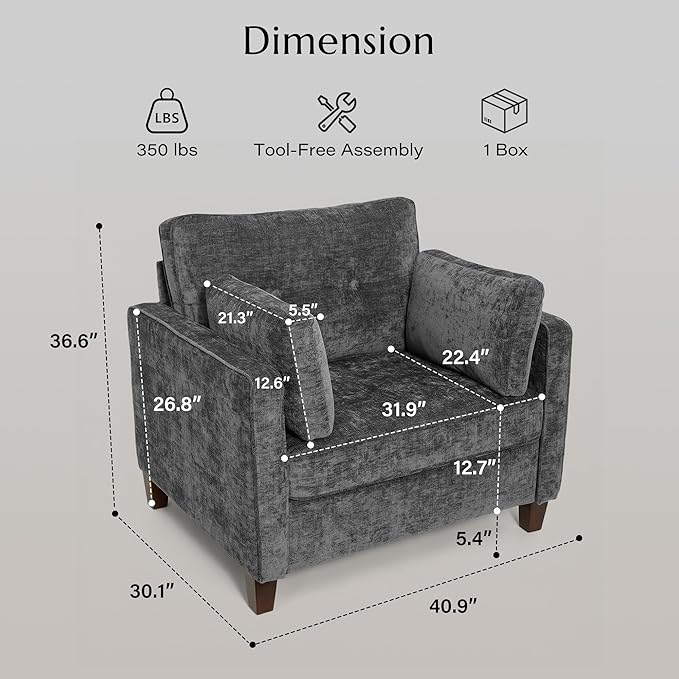 Luxury Oversized Accent Chair, 40.9" Upholstered Piping Single Armchairs
