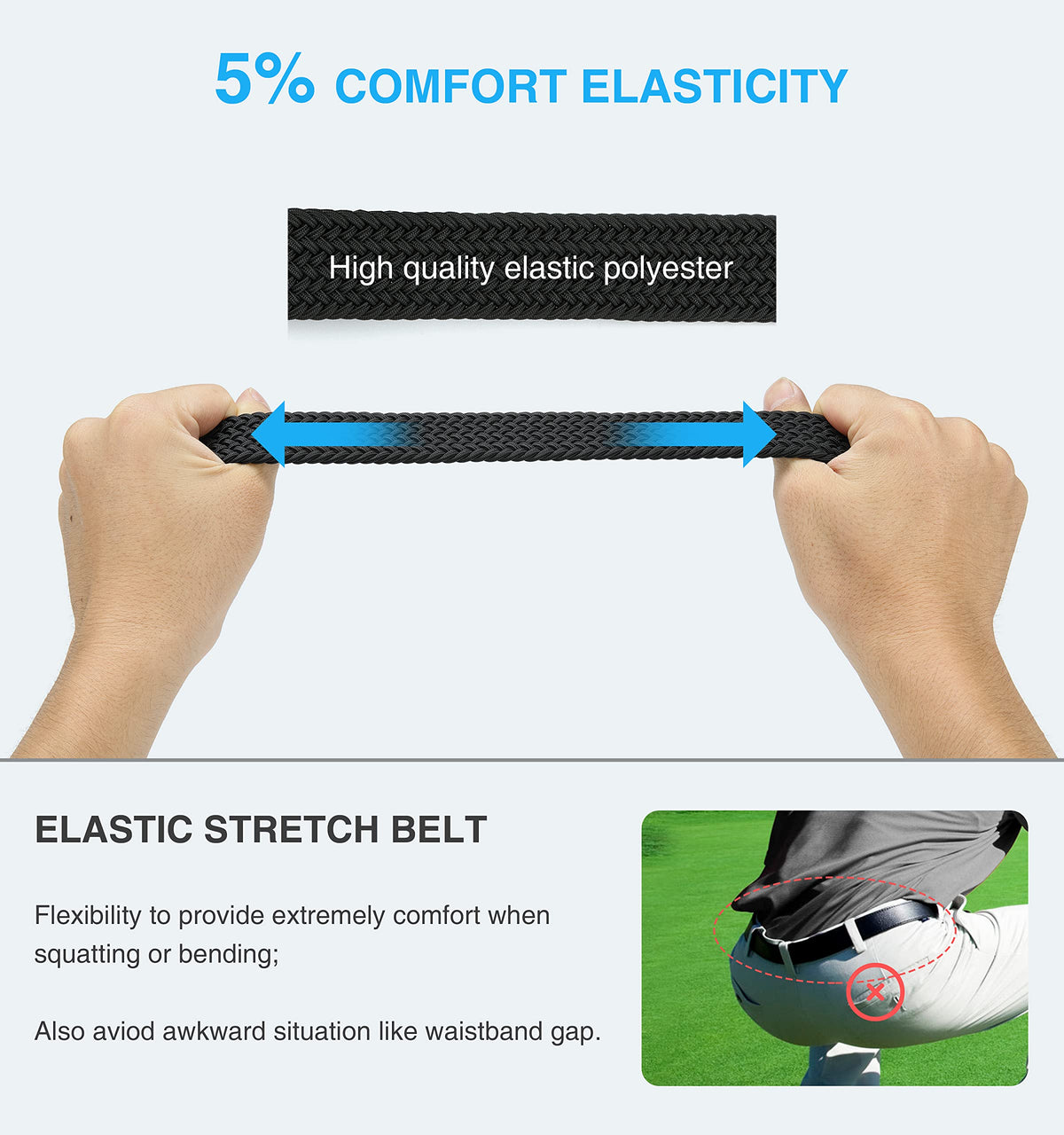 CHAOREN Mens Belt - Braided Stretch Golf Belt for Men 1 3/8"- Gift for Golf Pants Casual Shorts Jeans