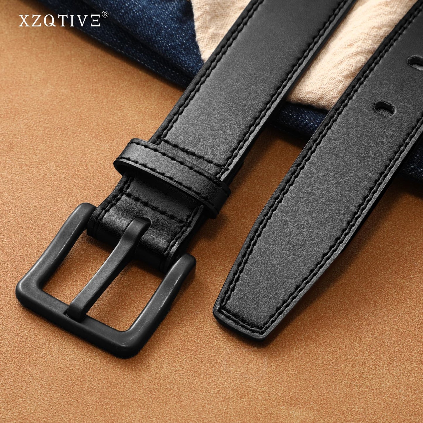 XZQTIVE Men’s Metal Free Belt Hypoallergenic Leather Belts For Jeans Dress Nickle Free TSA Belt With Black Buckle