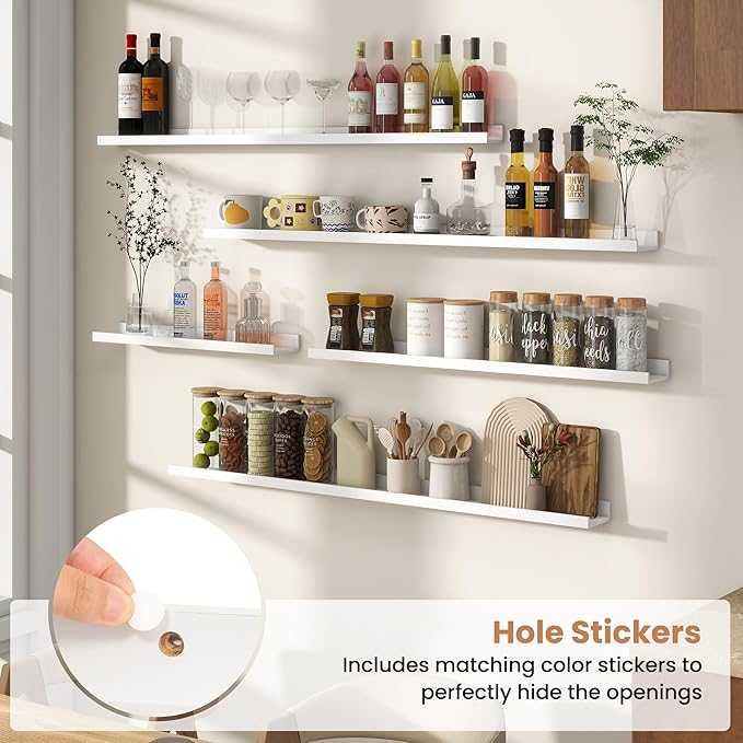 Fun Memories Picture Ledge Shelves Set of 4, 24 Inch Rustic Wall Mounted