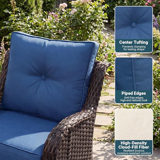 Patio Furniture Set, High Back Swivel Chairs, Weather Resistant Olefin Fabric
