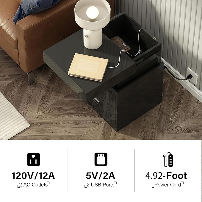 ChooChoo LED Nightstand with Charging Station, Smart Night Stand with Sliding