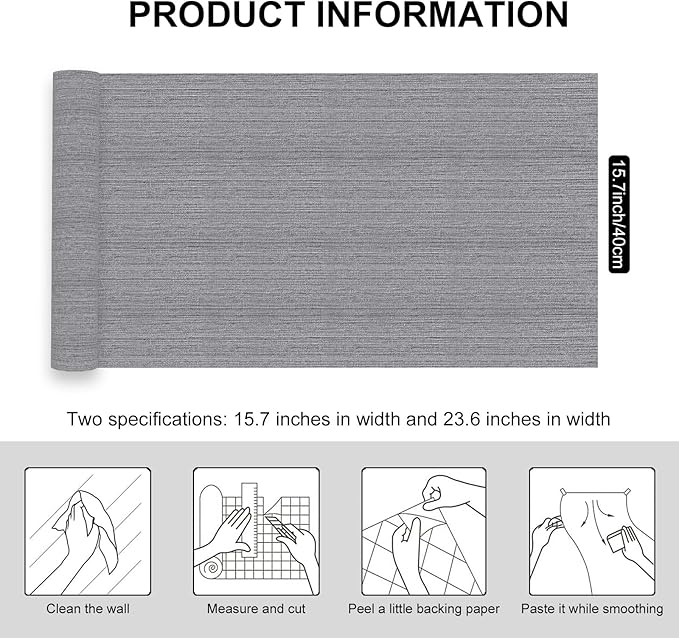 Grey Grasscloth Peel and Stick Wallpaper Faux Linen Textured Self Adhesive