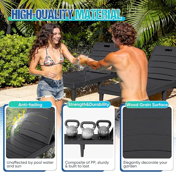 Greesum Outdoor Chaise Lounge Chair Set of 2, Waterproof 5-Position Adjustable