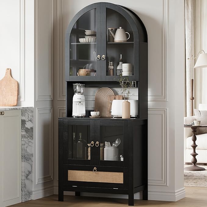 TYBOATLE 75'' Tall Arched Cabinet w/Accessible Storage Area, China Cabinet
