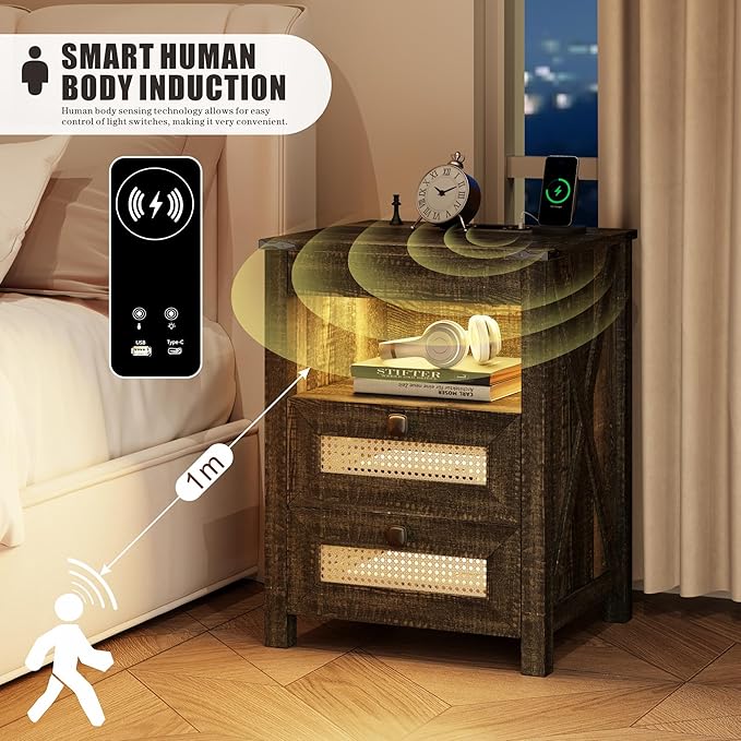 FREDEES Rustic Night Stand Set 2