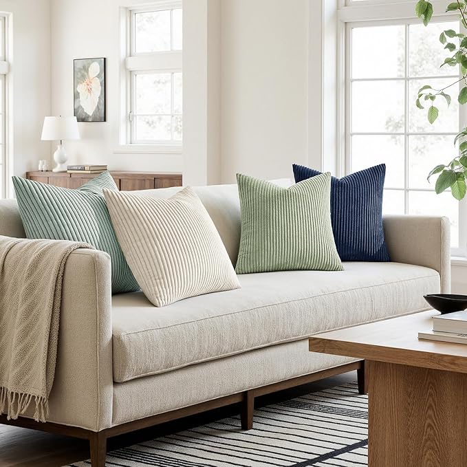 MIULEE Boho Farmhouse Muted Teal Throw Pillow Covers 18x18 Inch Set of 4