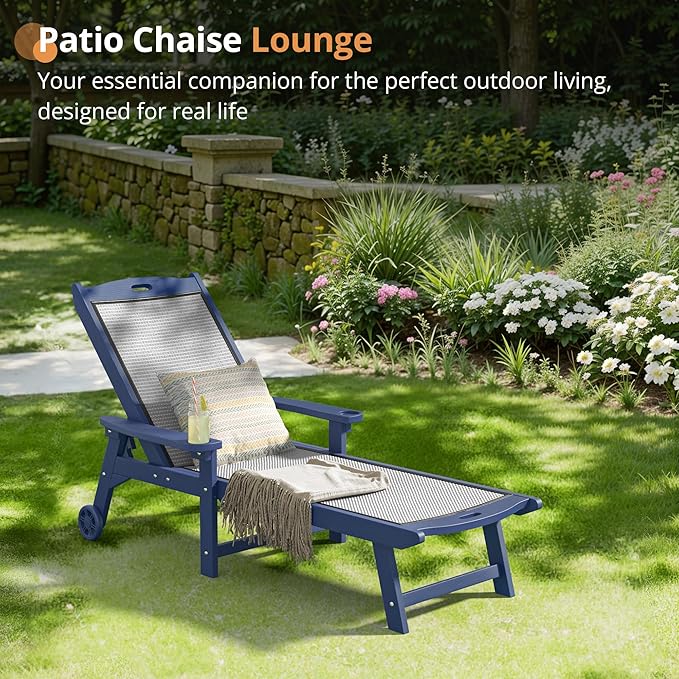 LUE BONA Chaise Lounge Chair Outdoor Set of 2, HDPS and HDPE Wicker Material