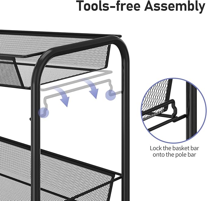 TOOLF 4-Tier Rolling Cart, Metal Utility Cart