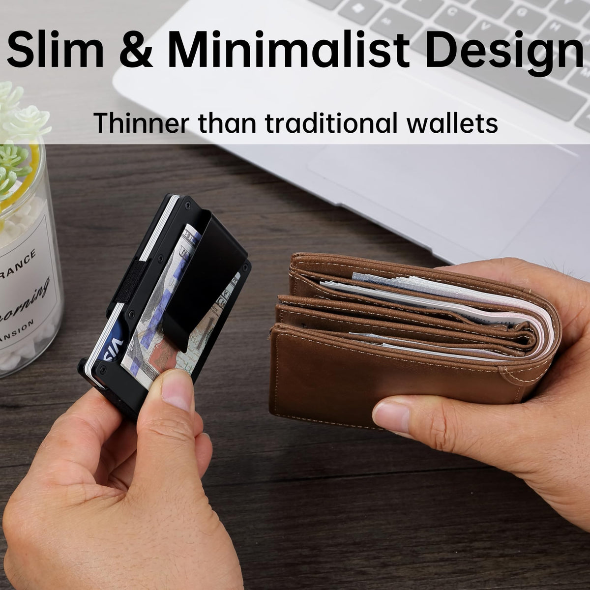 RARITIK Minimalist Carbon Fiber Wallet for Men, Money Clip Cash Strap Wallet, RFID Blocking Metal Wallet Aluminum Card Holder,Front Pocket Wallet(Matte Black)