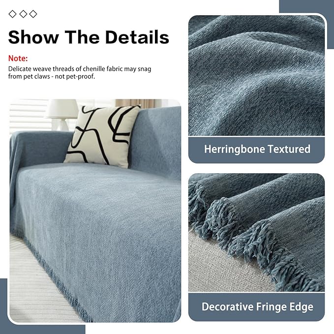 DREAMINGO Modern Minimalism Grayish Blue Couch Cover Sectional Sofa Covers